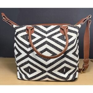 TRIBE ALIVE Large Canvas & Leather Crossbody‎ Handbag